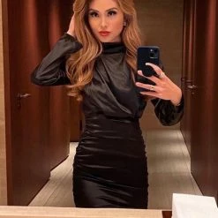 Influencer Style Jessica Bara Michelle Long Sleeve Ruched Mini Dress