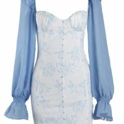 Jessica Bara Genevieve Long Sleeve Floral Bodycon Mini Dress Influencer Style