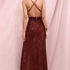 Jessica Bara Tyler V Neck Sequin Double Slit Gown
