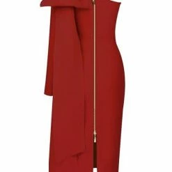 The Event Shop Jessica Bara Henrietta One Shoulder Bow Midi Dress