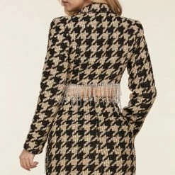 Birthday Suit Jessica Bara Porsha Houndstooth Fringe Blazer And Skirt Two Piece Set