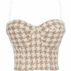 Jessica Bara Jeanne Houndstooth Bustier Crop Top