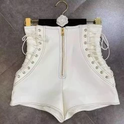 Jessica Bara Ivan Lace Up High Waisted Leather Shorts