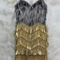 Jessica Bara Arielle Metallic Fringe Mini Dress