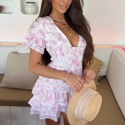 Jessica Bara Cooper Short Sleeve Ruffle Mini Dress Influencer Style