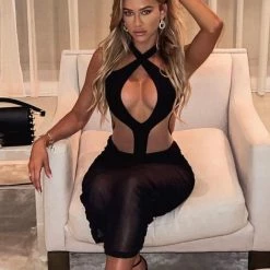 Jessica Bara Nova Cut Out Mesh Midi Dress