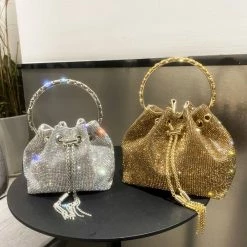 Jessica Bara Zenon Rhinestone Circular Bucket Purse