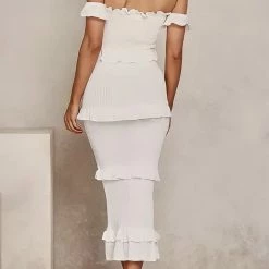 Reve Doll Essentials Jessica Bara Hazel Off The Shoulder Crop Top And Midi Skirt Two Piece Set