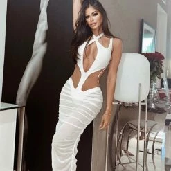 Jessica Bara Nova Cut Out Mesh Midi Dress Influencer Style