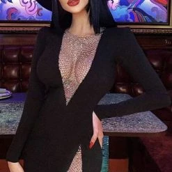 Influencer Style Jessica Bara Claudine Long Sleeve Bandage Crystal Party Dress