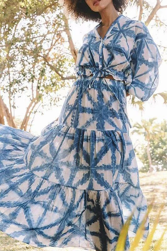 Summer Lovin' Jessica Bara Maura Long Sleeve Top And Maxi Skirt Two Piece Set