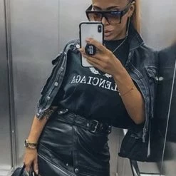 Reve Doll Essentials Jessica Bara Halley Leather Asymmetrical Mini Skirt