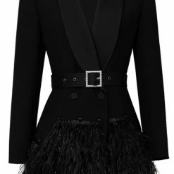 Jessica Bara Romilly Belted Feather Blazer Dress Influencer Style