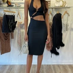 Jessica Bara Meriah Halter Cut Out Bandage Mini Dress