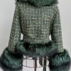 Jessica Bara Shaliyah Fur And Tweed Belted Coat