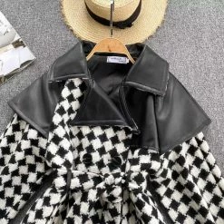Reve Doll Essentials Jessica Bara Jaelyn Houndstooth Leather Belted Jacket