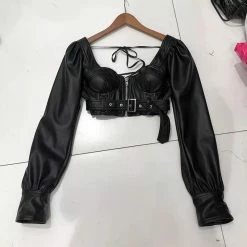 Birthday Suit Jessica Bara Char Long Sleeve Leather Crop Top