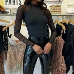 Jessica Bara Tessa Mesh Long Sleeve Bodysuit Influencer Style