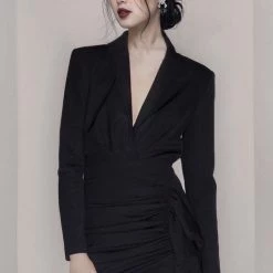 Reve Doll Essentials Jessica Bara Asher Draped Deep V Mini Dress