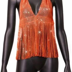 Summer Lovin' Jessica Bara Saida Rhinestone Fringe Halter Top