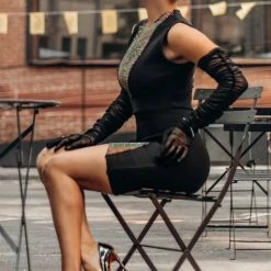 Jessica Bara Izzy Sleeveless Crystal Patchwork Dress Influencer Style