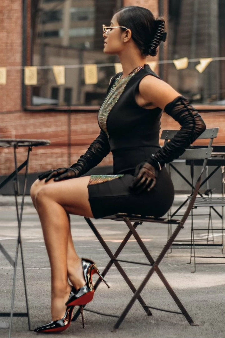 Jessica Bara Izzy Sleeveless Crystal Patchwork Dress Influencer Style