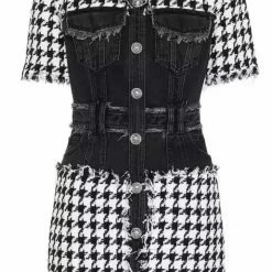 Jessica Bara Natalie Houndstooth Denim Mini Dress