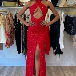 The Event Shop Jessica Bara Zuma Sequin Halter Cut Out Gown