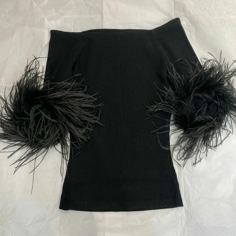 Jessica Bara Orianna Short Sleeve Feather Top Tops