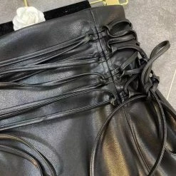 Bottoms Jessica Bara Loren Leather Rope Tie Mini Skirt