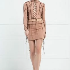 Jessica Bara Jaime Distressed Top & Mini Skirt Two Piece Set