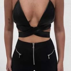 Tops Jessica Bara Sloane Strappy Faux Leather Crop Top