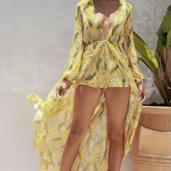 Jessica Bara Haley Long Sleeve Romper Maxi Cover Up