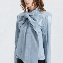 Jessica Bara Daniella Oversized Bow Denim Top Influencer Style