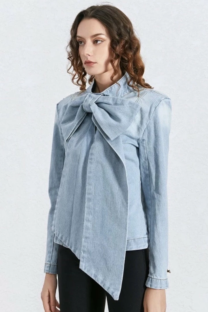 Jessica Bara Daniella Oversized Bow Denim Top Influencer Style
