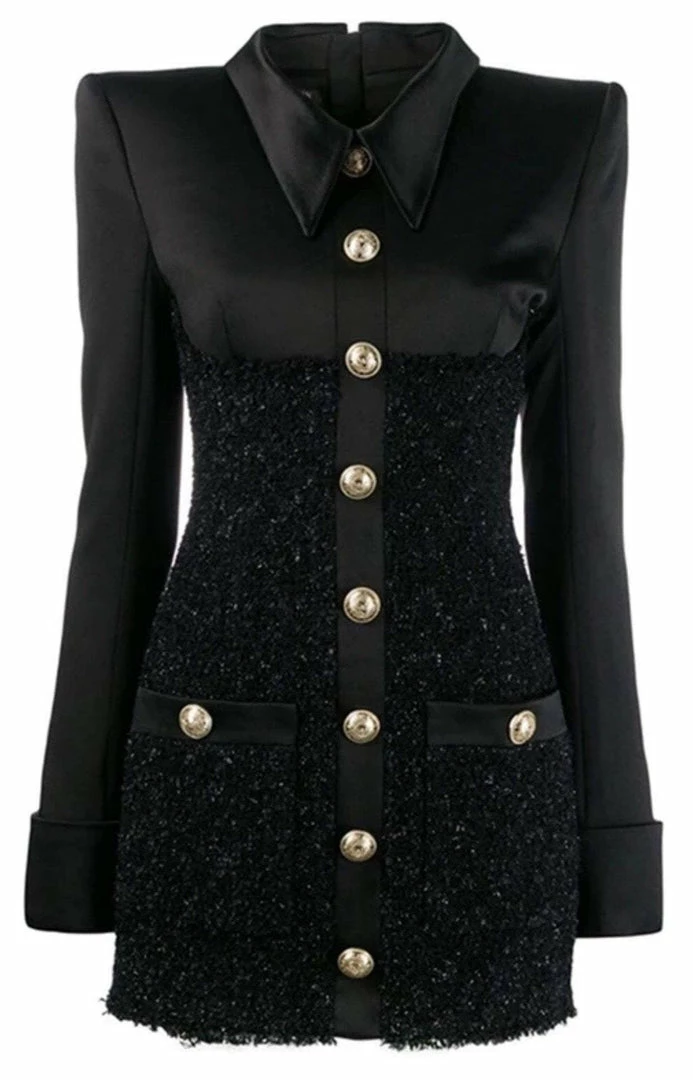 Influencer Style Jessica Bara Leighton Collar Tweed And Satin Mini Dress