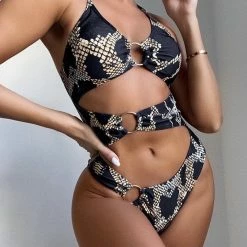 Jessica Bara Farrah Snakeskin Strappy Swimsuit Swimwear