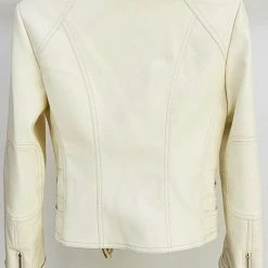 Jessica Bara Moira White Gold Button Leather Jacket Reve Doll Essentials