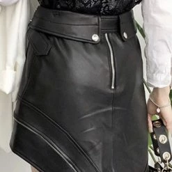 Reve Doll Essentials Jessica Bara Halley Leather Asymmetrical Mini Skirt