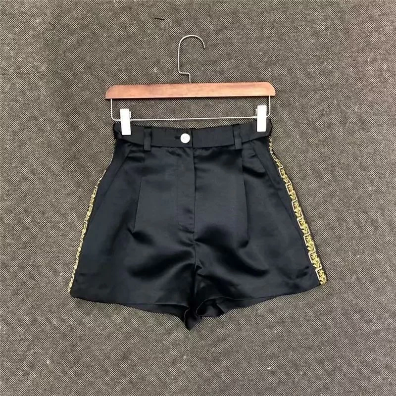 Jessica Bara Brandie Gold Button Crop Top And Short Two Piece Set