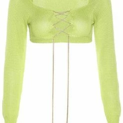 ReveBoutique Jessica Bara Rochelle Long Sleeve Chain Cut Out Crop Top
