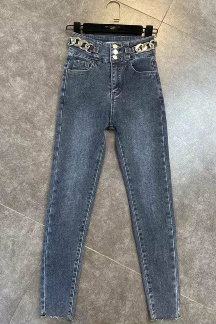 Jessica Bara Leah High Waisted Chain Belt Skinny Jeans
