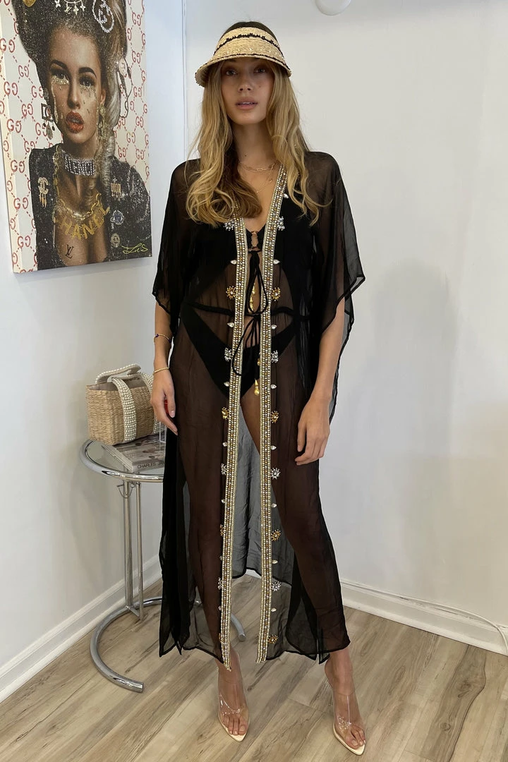 Summer Lovin' Kareena Virgin Islands Embellished Sheer Kaftan Dress