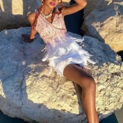 Jessica Bara Madison Rhinestone Feather Mini Dress The Event Shop