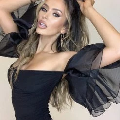 Jessica Bara Fallon Puff Sleeve Ruched Mini Dress Influencer Style