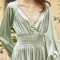 Jessica Bara Ethan Long Sleeve V Neck Maxi Dress