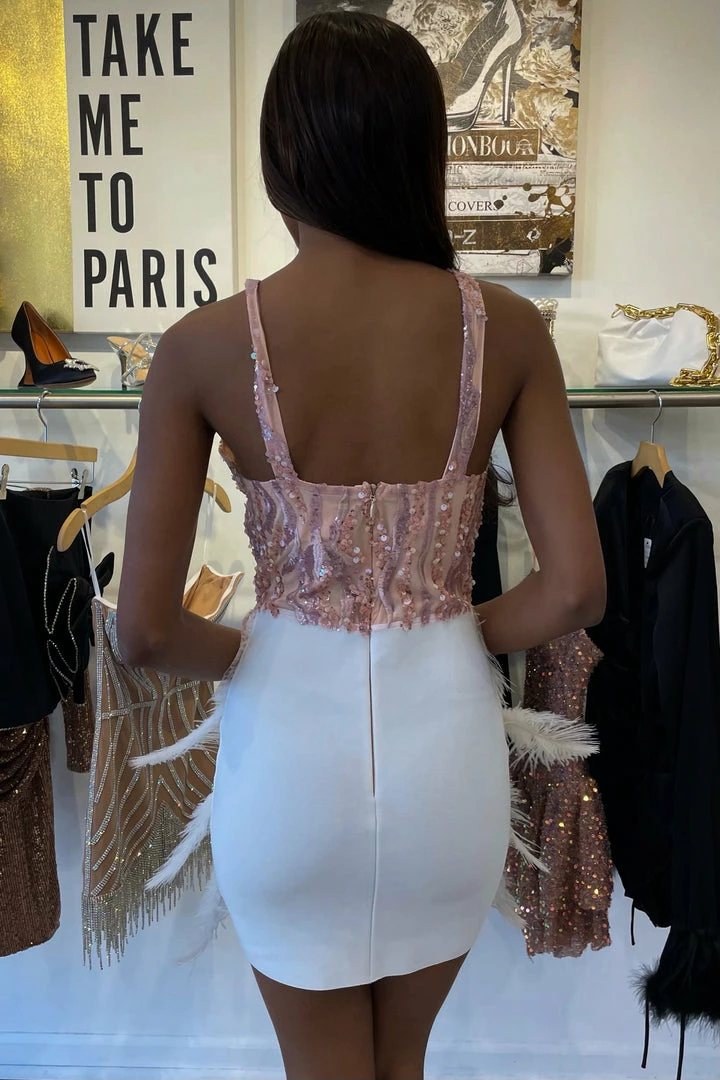 Jessica Bara Madison Rhinestone Feather Mini Dress The Event Shop