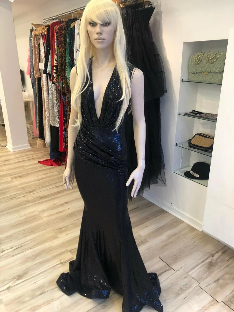 Jessica Bara Stacie Glitter V Neck Bodycon Gown