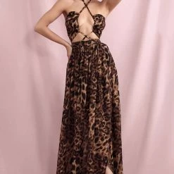 Jessica Bara Priscilla Leopard Cut Out Maxi Dress Summer Lovin'