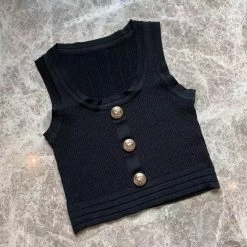 Reve Doll Essentials Jessica Bara Klaudia Gold Button Crop Top